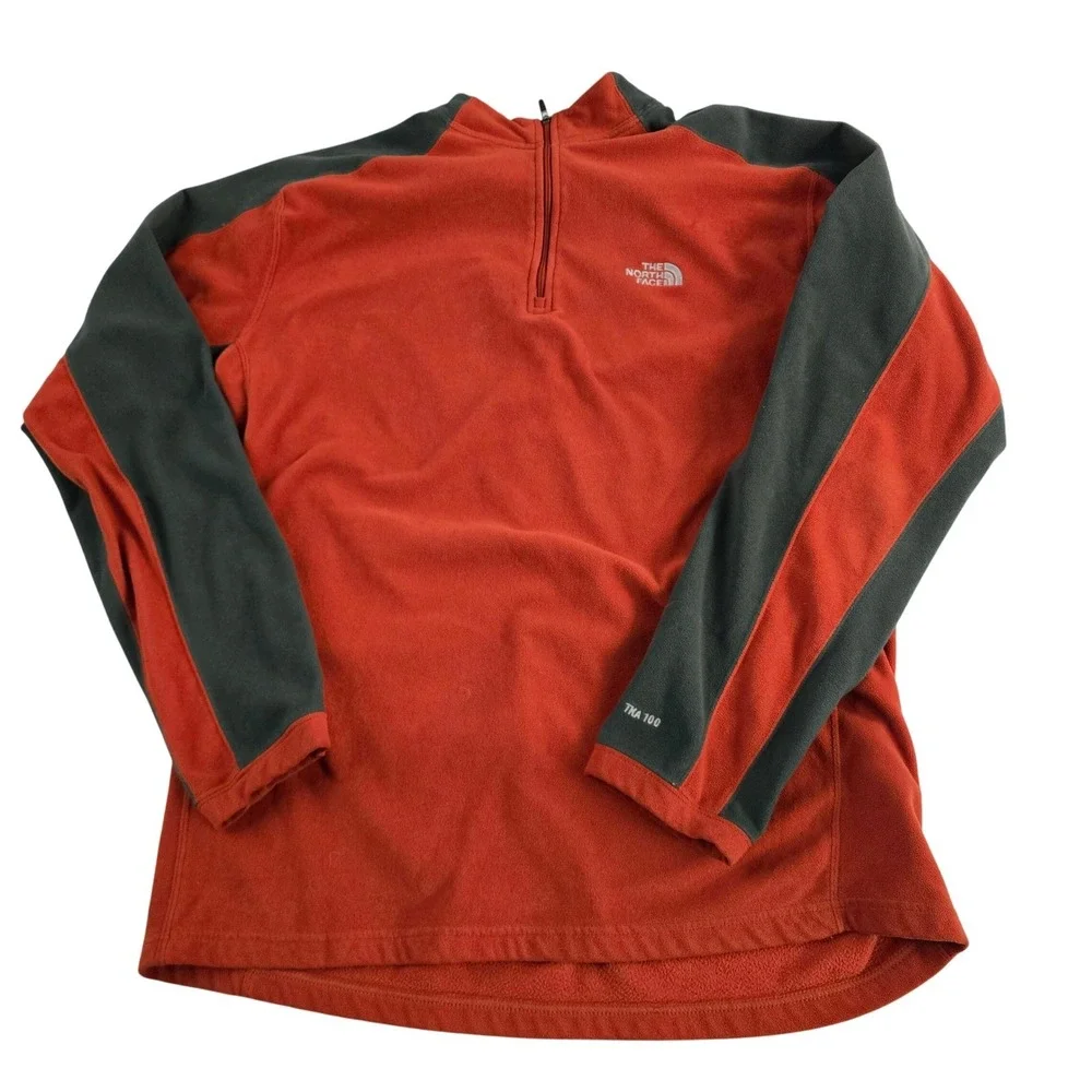 The North Face Mens‎ TKA 100 Fleece 1/4 Zip Pullover Sweater Orange XL
